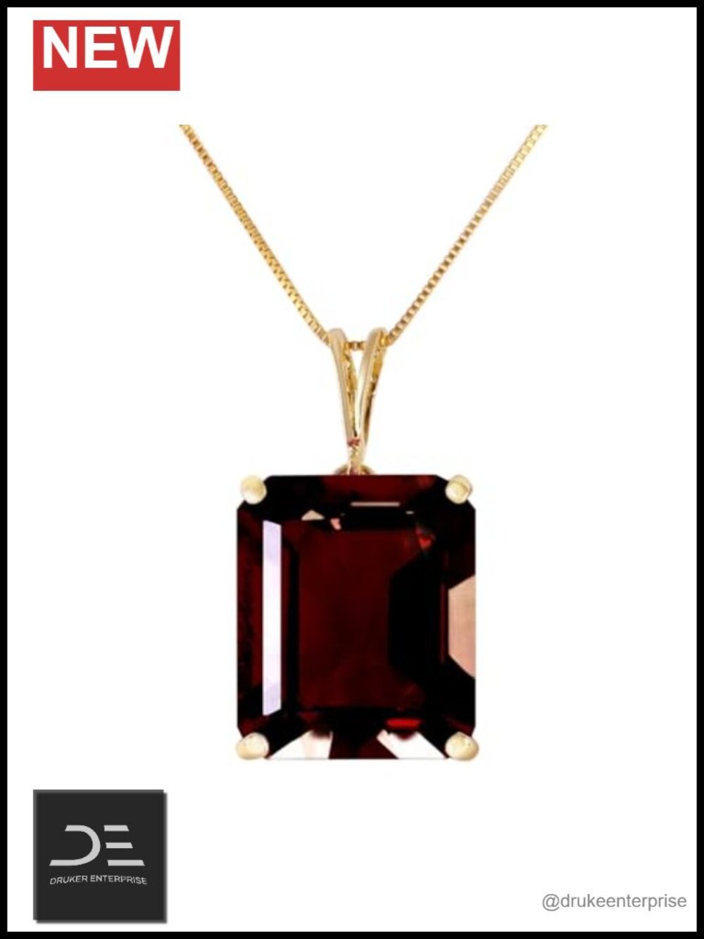 14K Solid Gold 7.0 Carat Natural Garnet Pendant Necklace Box Chain